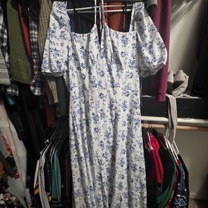 SHEIN Blue Floral Long Sleeve Dress